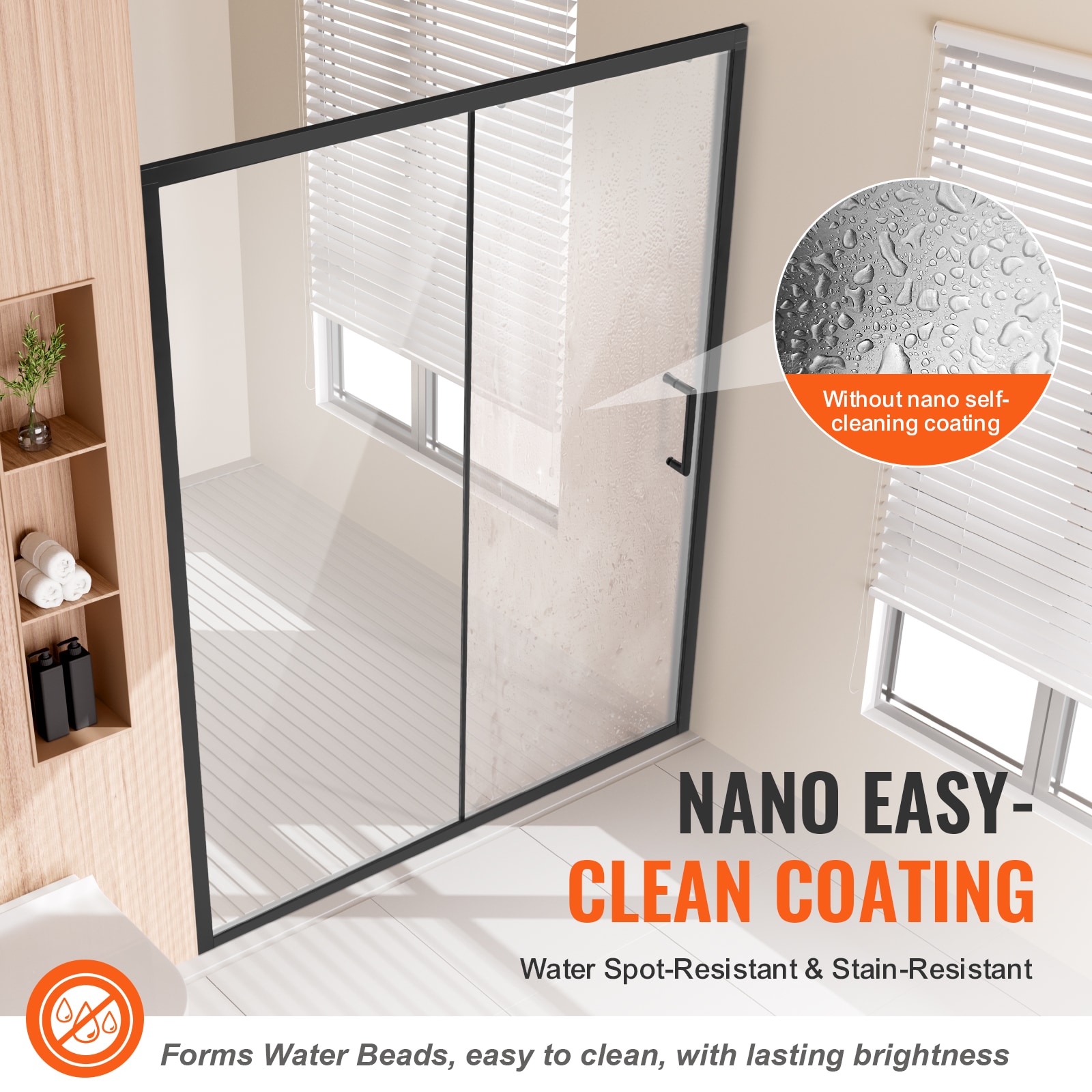 Semi-frameless Shower Door In Matte Black With Tempered Glass_voghion.com